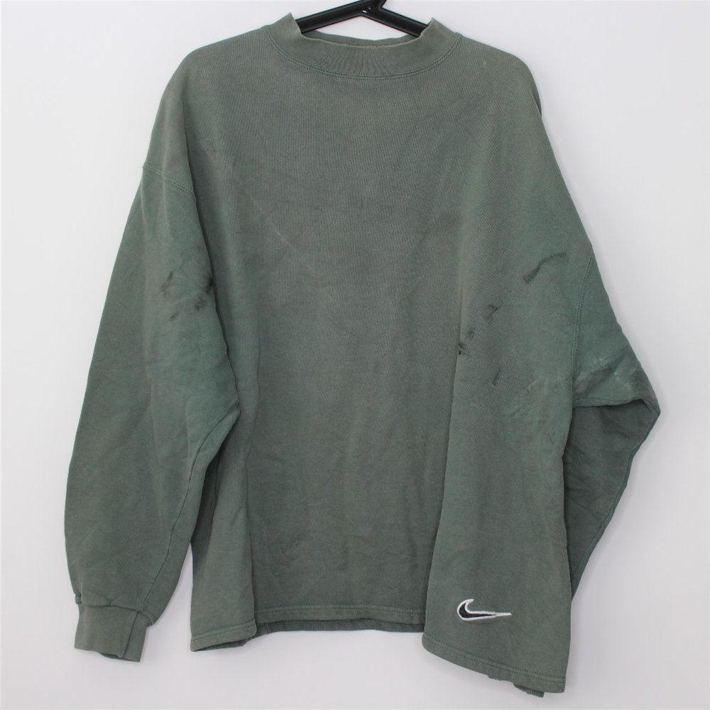 VTG Nike Side Swoosh Faded Olive Sweatshirt J274 - Picture 1 of 7
